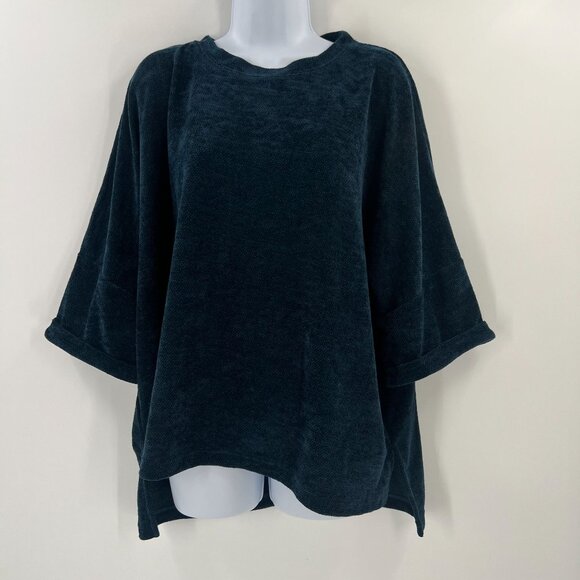 Umgee M Dark Teal Oversized Textured Knit Top 3/4 Sleeve Boho Lagenlook Artsy - Picture 7 of 7
